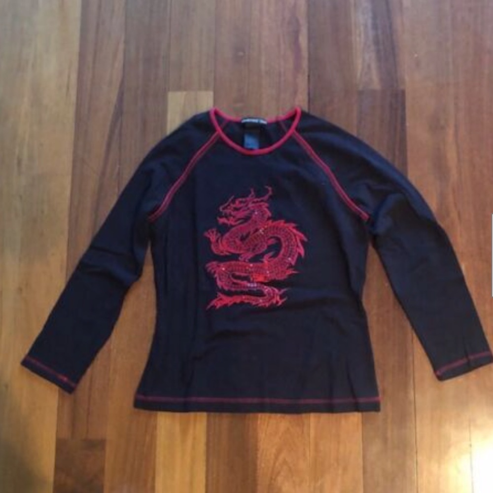 EXTREMELY RARE Vintage Vivienne Tam Long Sleeve Blouse with Sequin Dragon Size 0 - Picture 2 of 5